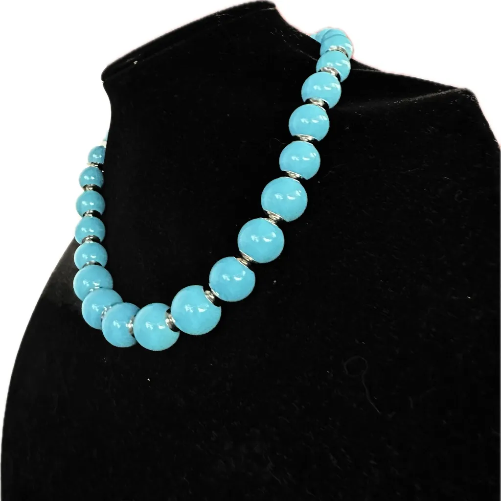 Lucky Brand Blue Beaded silver tone Necklace 20+2” - Image 2