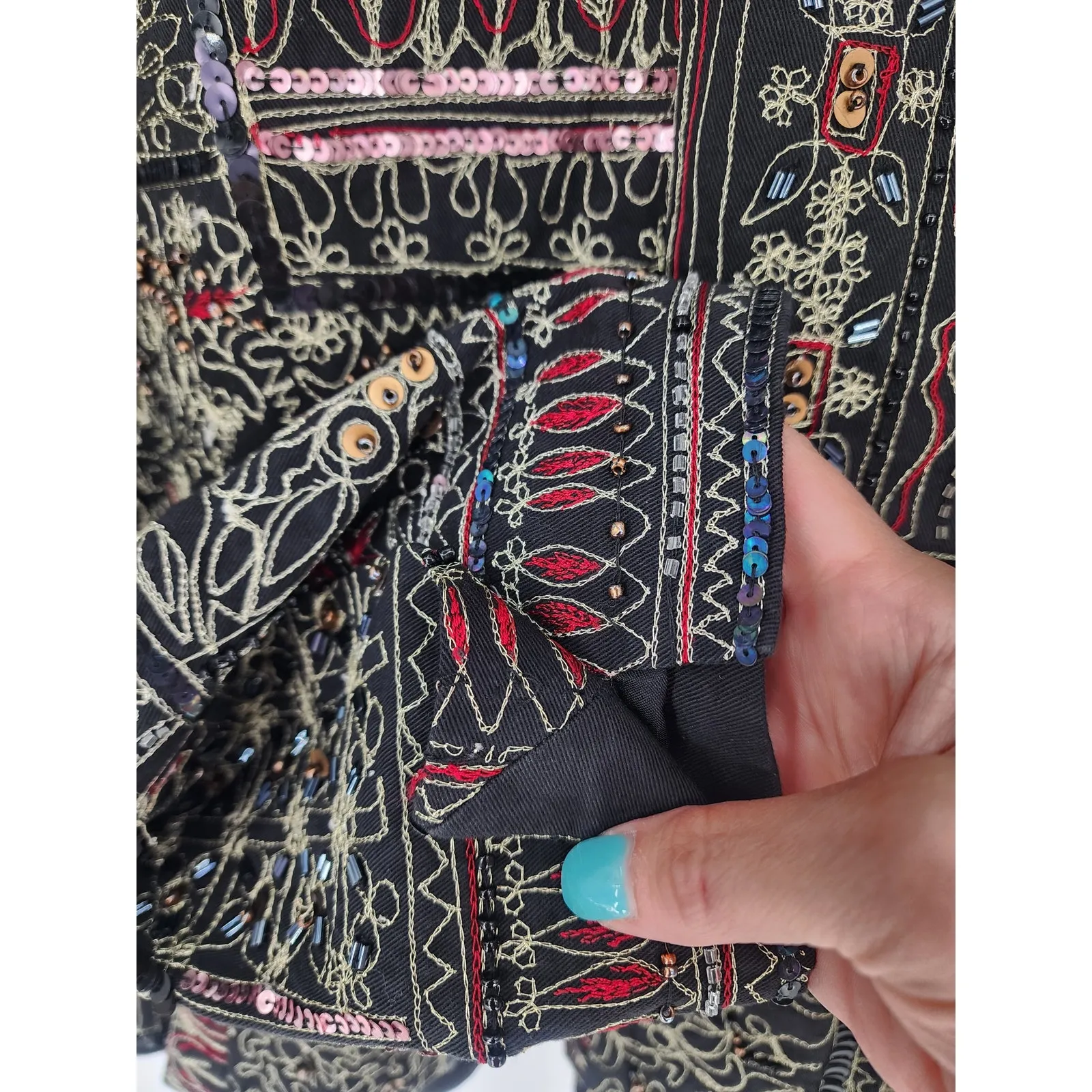 Vintage Anage Black Embroidered Patchwork Blazer Women’s Size Medium - Image 12