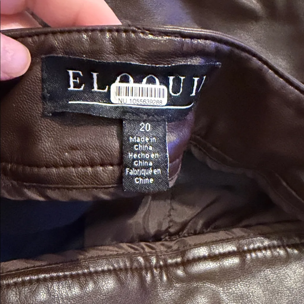 Eloquii Brown Leather Flare Pants High rise Split Hem size 20 - Image 7