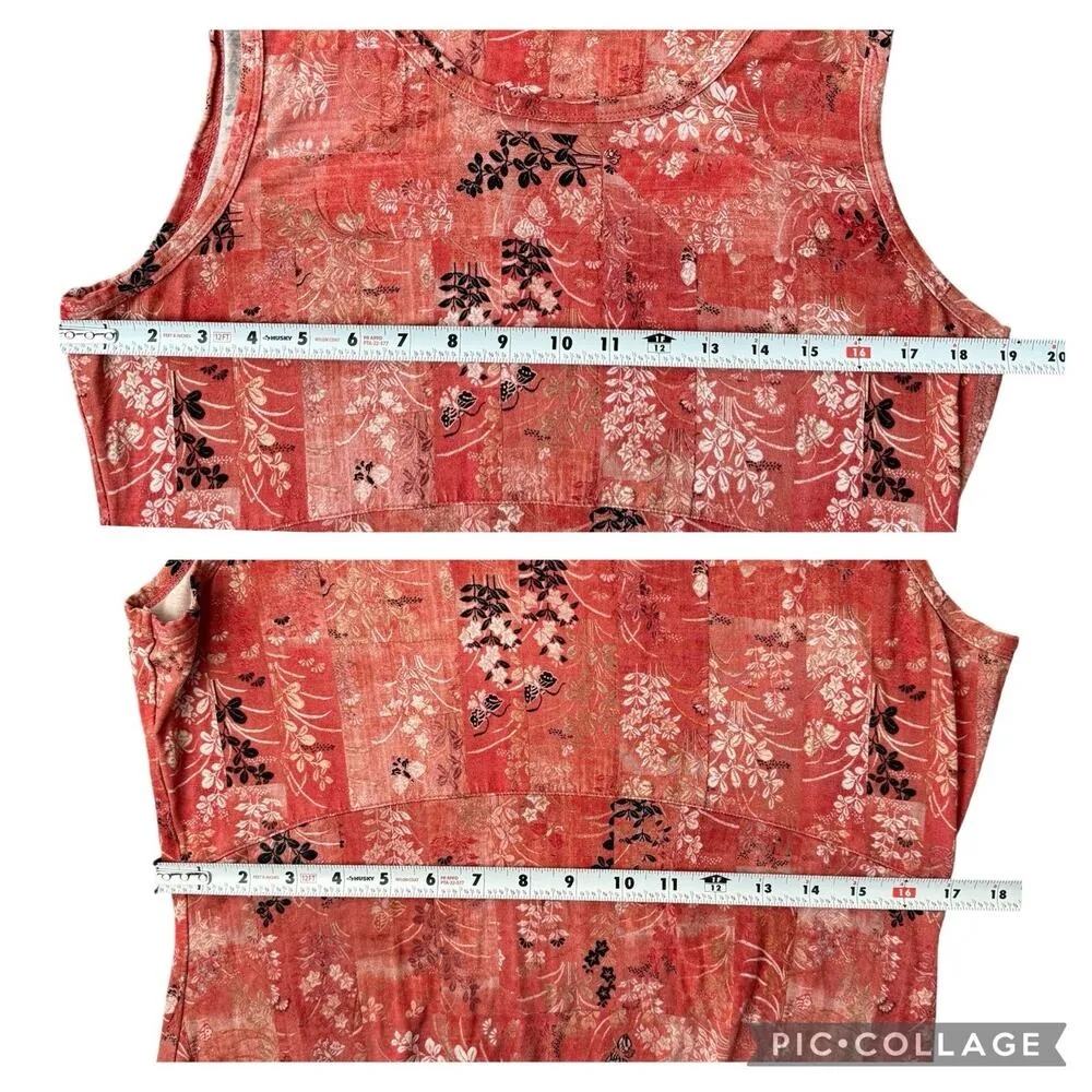 Peruvian Connection Phoenix Midi Dress Crew Neck Coral Terracotta Floral Large - Image 10