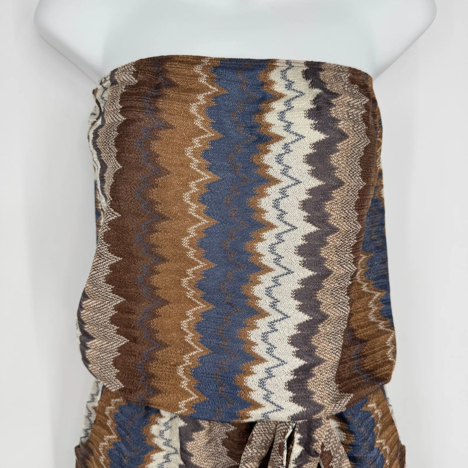 Karina Grimaldi Strapless Romper Medium Brown Metallic Zigzag Boho Resort Chic - Image 3