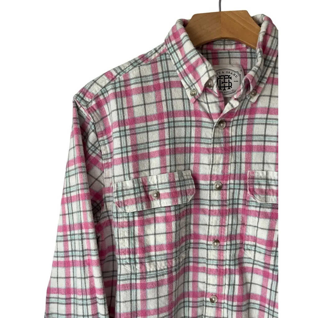 Mott & Grand Pink Plaid Flannel Shirt Womens S Long Sleeve Button Up Pockets Top - Image 2