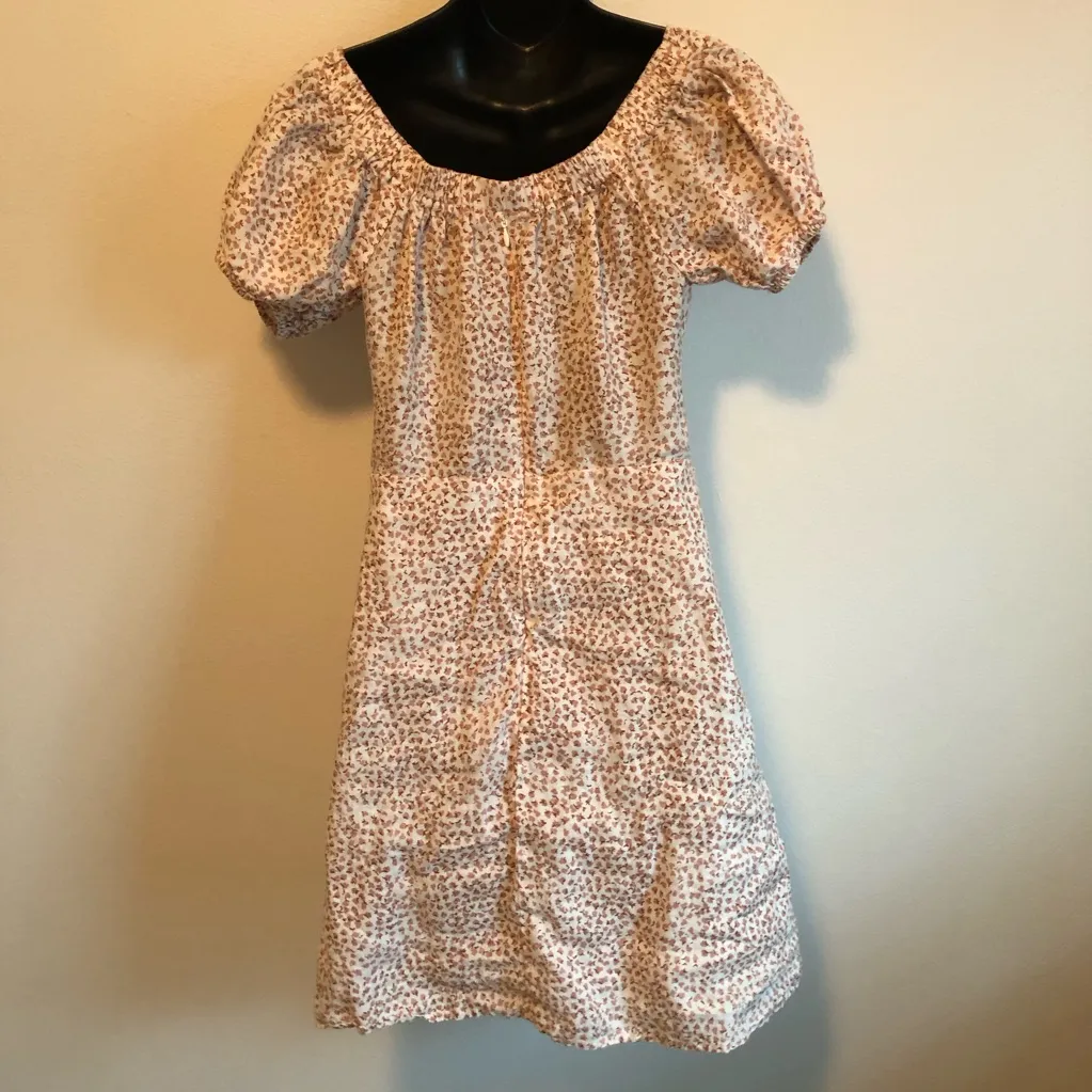 French Connection ivory floral print linen faux wrap mini dress size 8 - Image 7