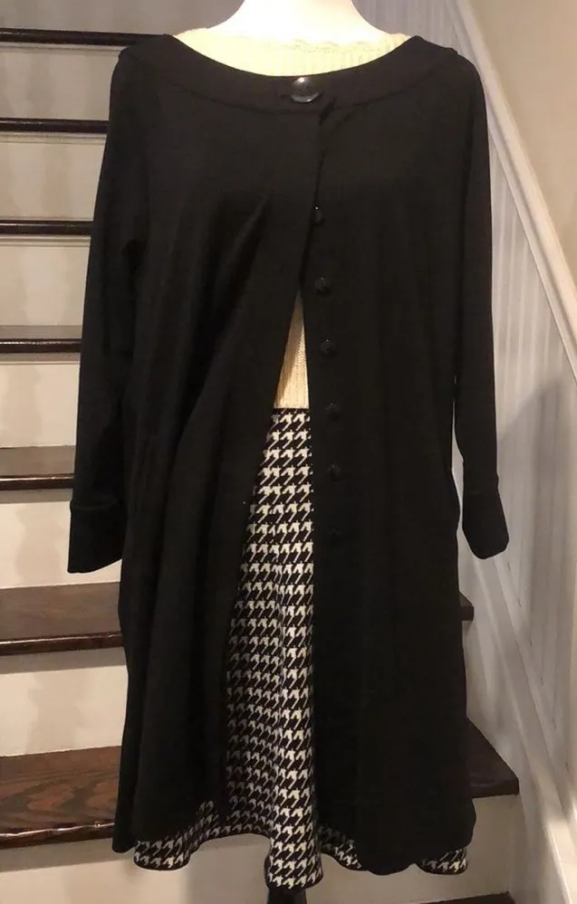 AMBER SUN Black Flat Knit Jacket, Cardigan, Cape with Hnd Pockets Sz XL - Image 1