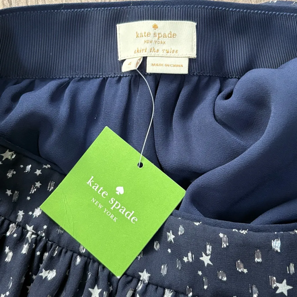 NWT Kate Spade Night Sky Lurex Dot Silk in Rich Navy Blue | New | Metallic Stars - Image 5