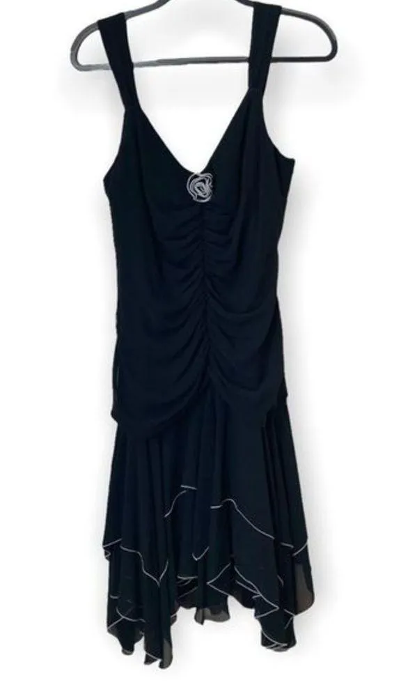 VINTAGE 1990s Goth Dress Ruched Ruffles Alt Y2K Black AGB Dress Size 10 Prom - Image 2