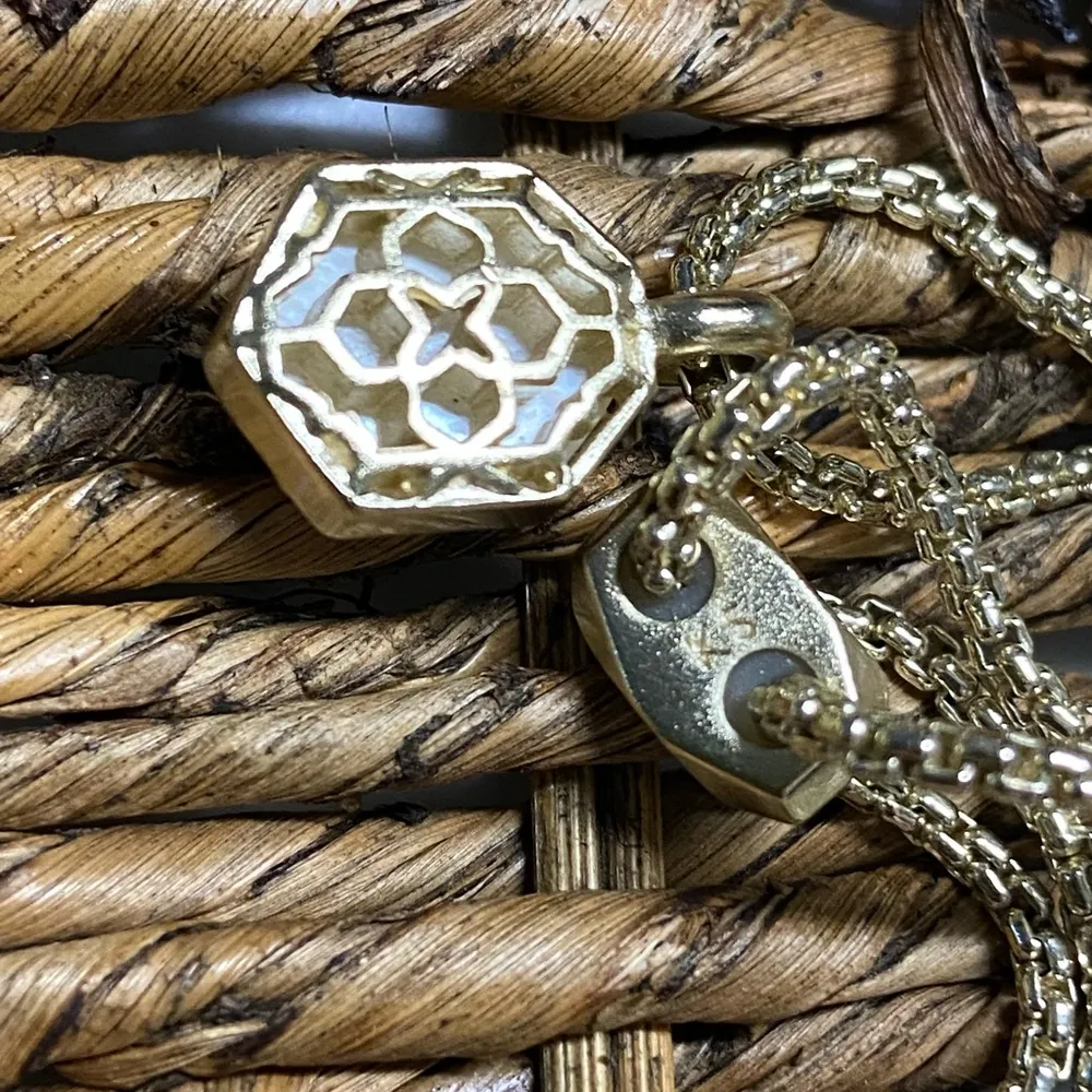 Gold  White Iridescent Opalite Statement Necklace 10”+ Sliding Bead - Image 6