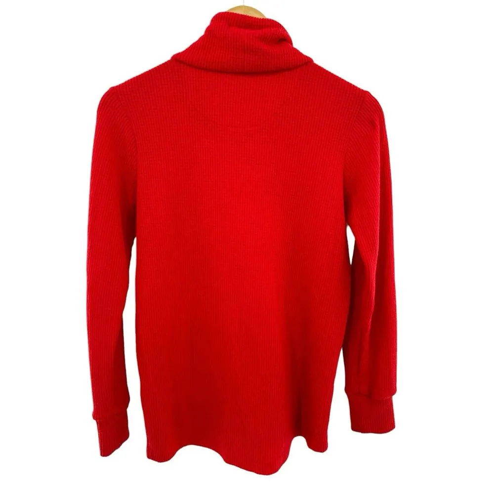 Straight Down Misty Golf Pullover Top Cowl Neck Waffle Knit Thermal Size XS Red - Image 5