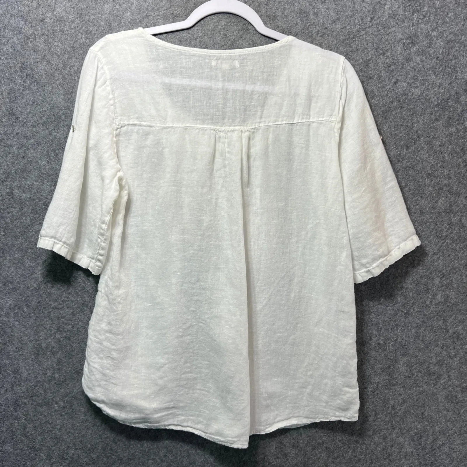 Lina Tomei Made in Italy White 100% Linen Blouse Tunic Top Size L Costal Boho‎ Size L - Image 7