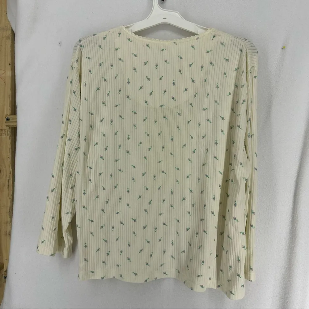Aria Long Sleeve Button Floral Ribbed Blouse Shirt Womens Large Beige - Image 6