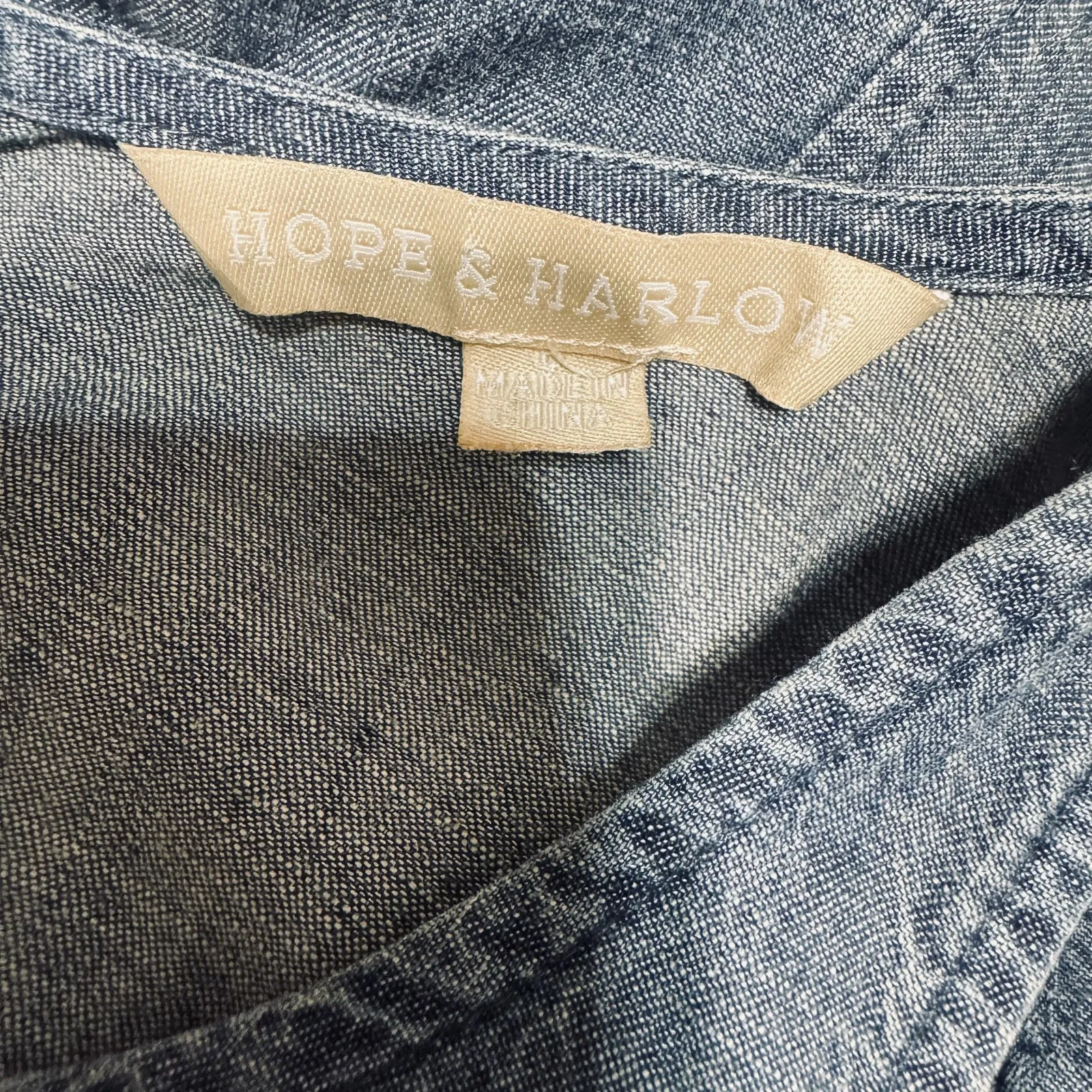 Hope & Harlow Denim Chambray Dress Linen blend Midi fringe high low hem sz 6 Blue - Image 7