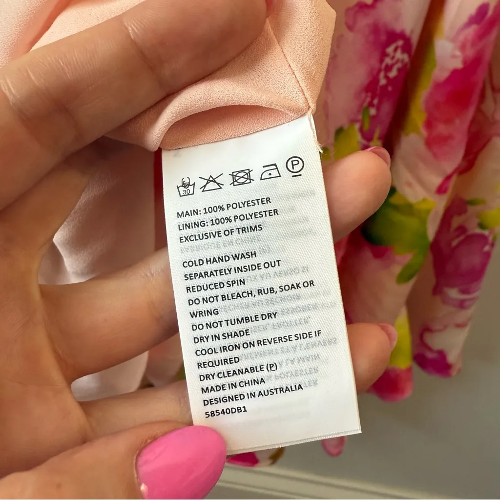 Bardot Malinda Satin Slip Dress Water Floral Pink 8 - Image 6