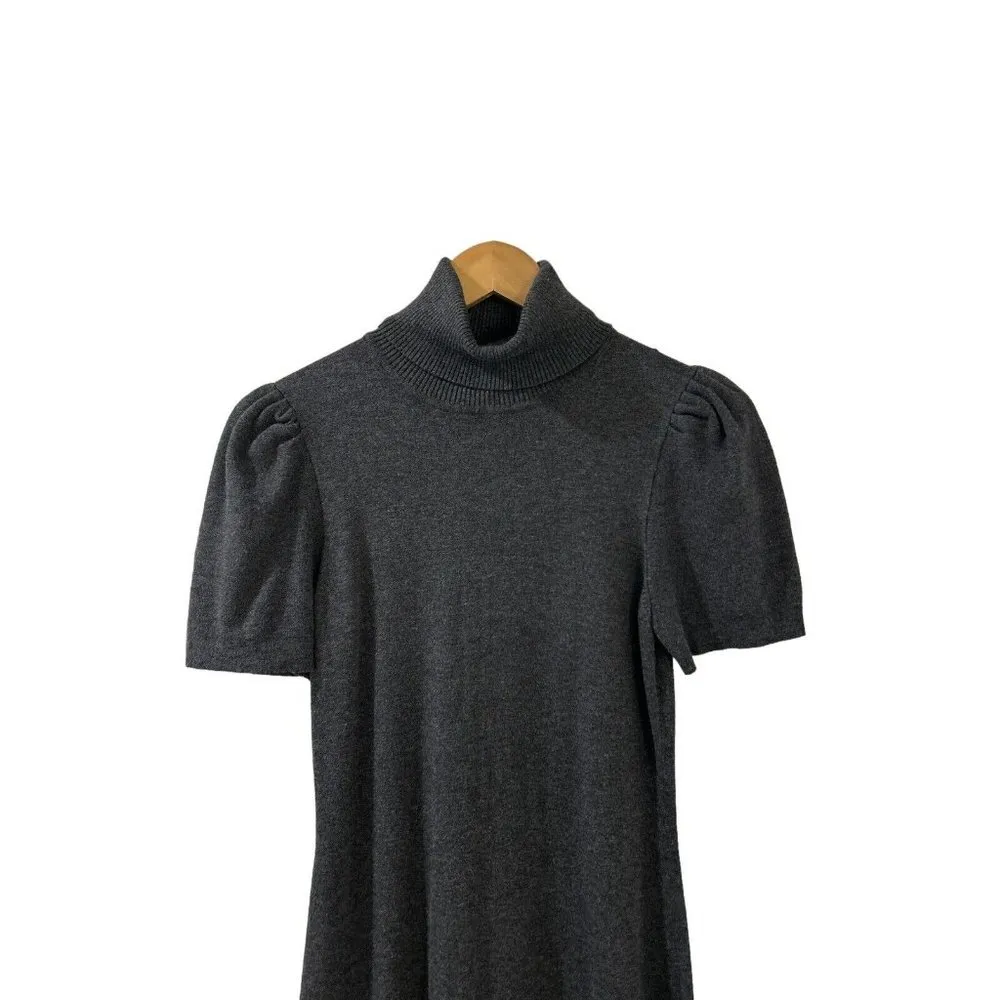 Express Design Studio Short Puffy Sleeve Turtle Neck Gray Sweater Dress, Small - Image 2