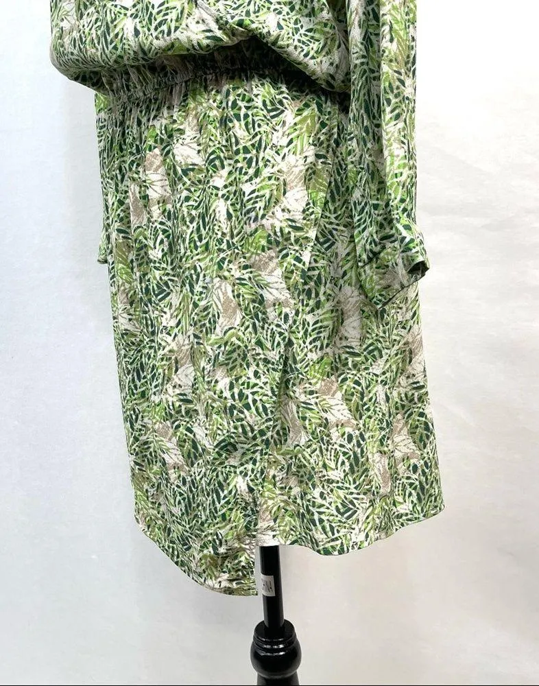 CAbi Leaf Print Dress Faux Wrap V-Neck Size M - Image 11