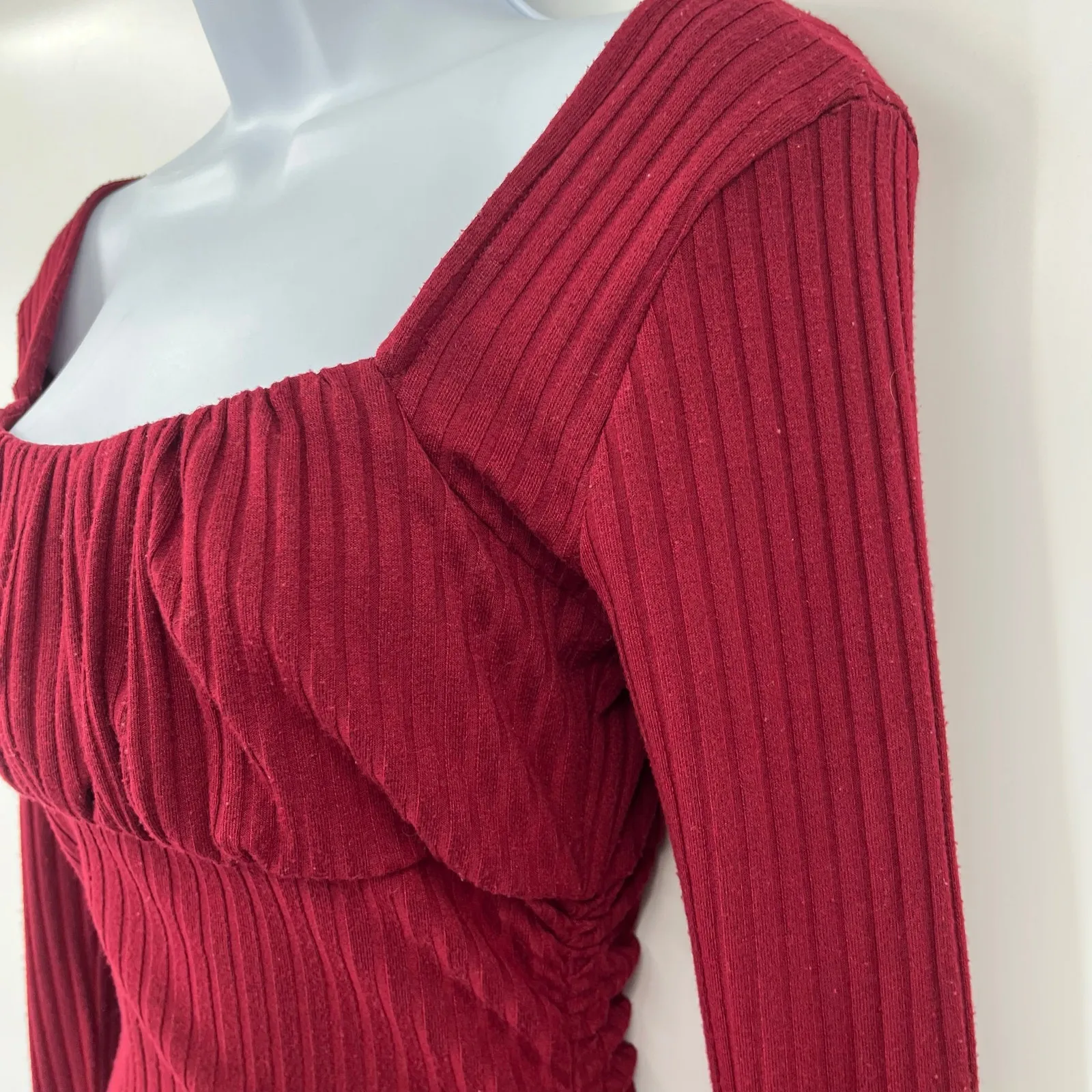 Y2K Milkmaid Ribbed Bodycon Dress Sz XS Ruching Festival Clubwear Coquette Party - Image 5