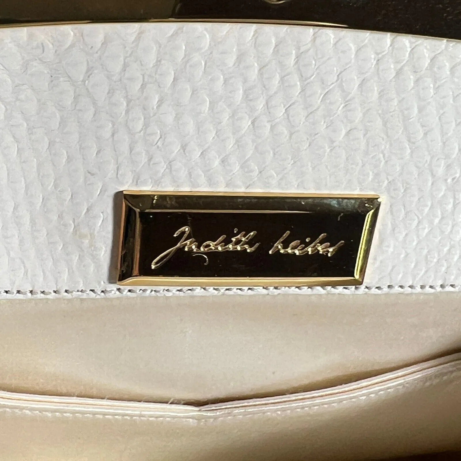 JUDITH LEIBER VTG White Lizard Leather Gold Tone Clasp Evening Bag Clutch access - Image 7