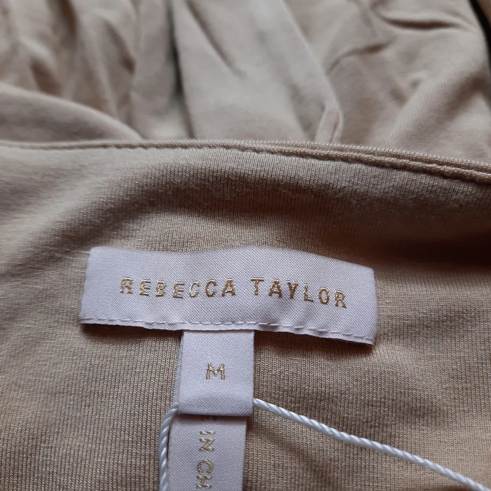 Rebecca Taylor Top Women's Medium Tan V-Neck Long Sleeve Belted Blouse Shirt - Image 6