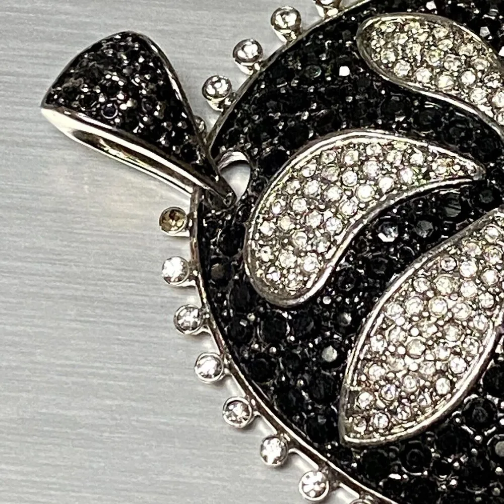 Large Black Clear Rhinestone Flower Pendant Boho Heavy Academia Bling Aesthetic - Image 4