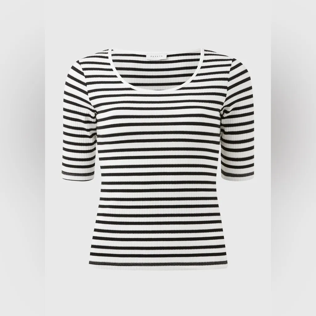 Papaya Black, White & Silver Striped 3/4 sleeve Top size 12 UK 8 US (NWT) - Image 2