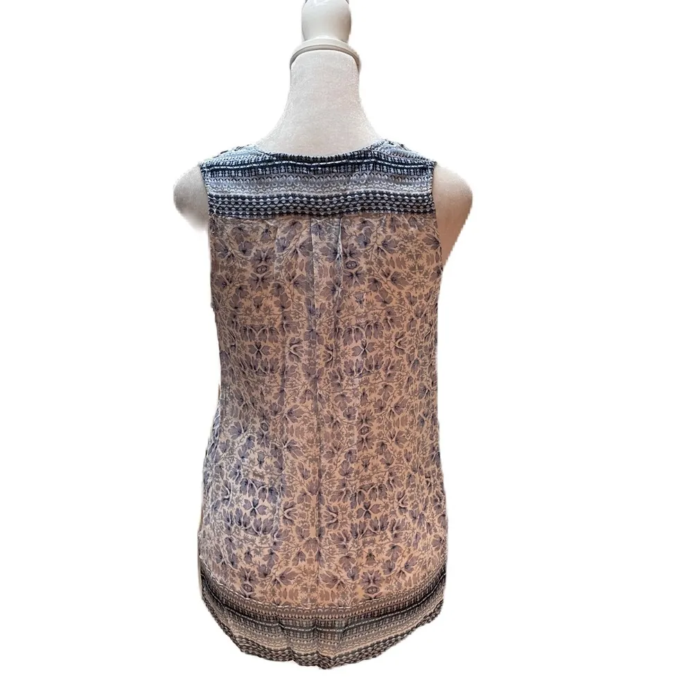 Lucky Brand Blue & White Print Sleeveless V-Neck Tank Top Size XS - Image 4