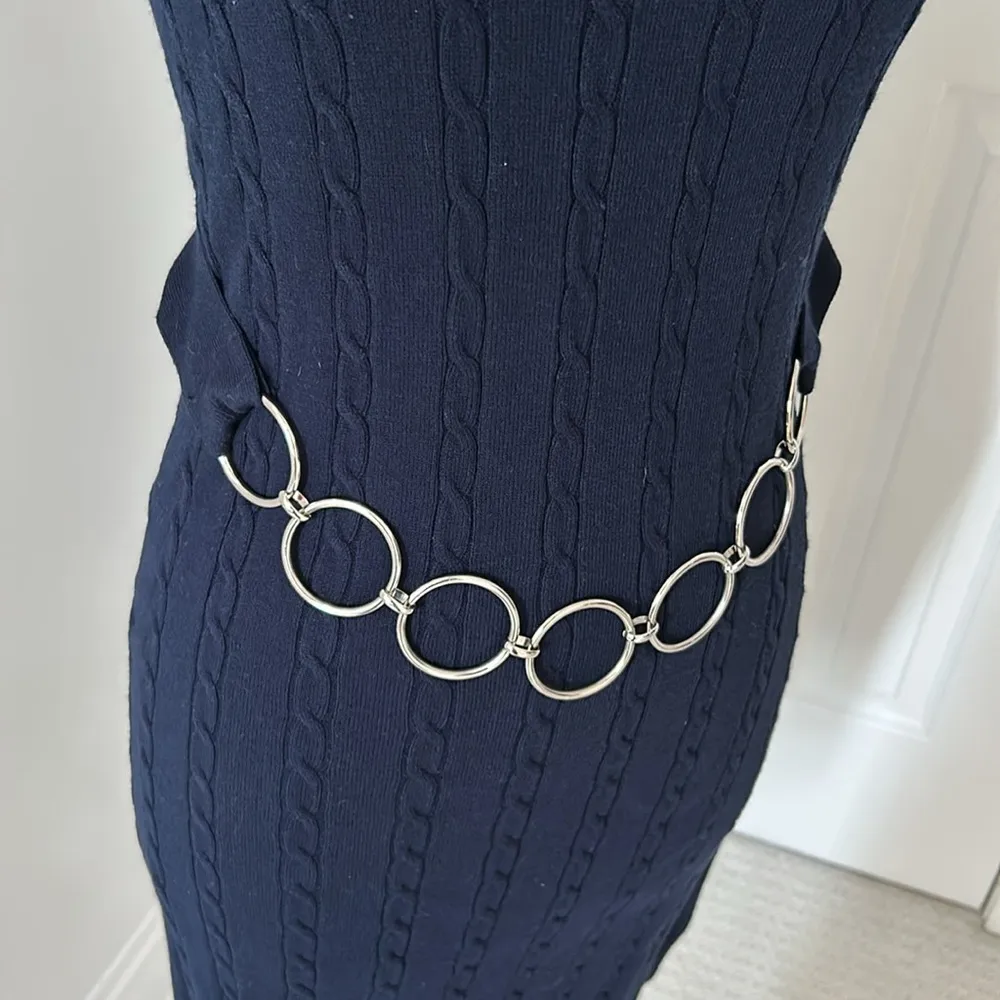 Milly of New York Navy Cableknit Chain Belt Dress - Image 5
