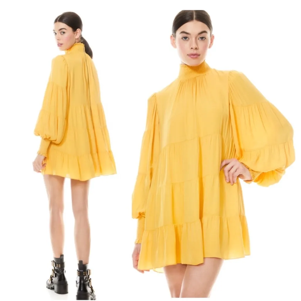 Alice + Olivia Karena Mockneck Mini Yellow Dress - Image 2