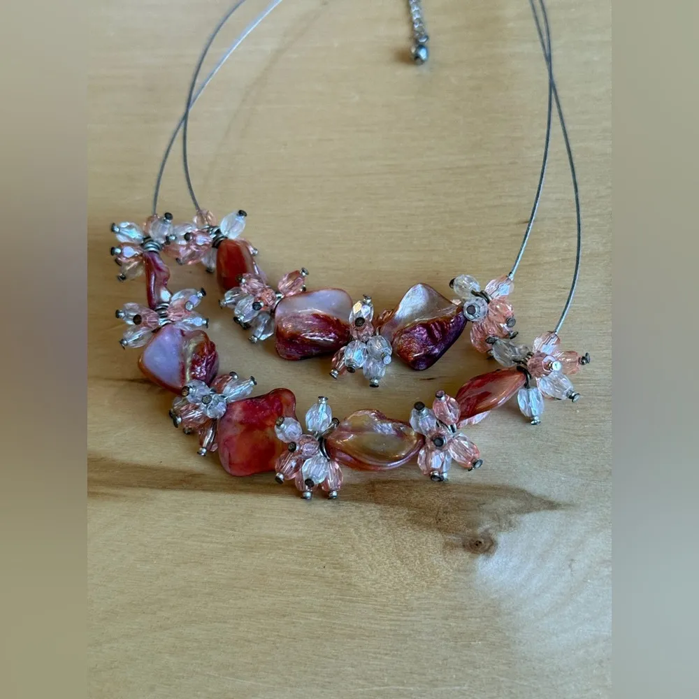 Pink and Red Floral Statement Necklace - Image 4