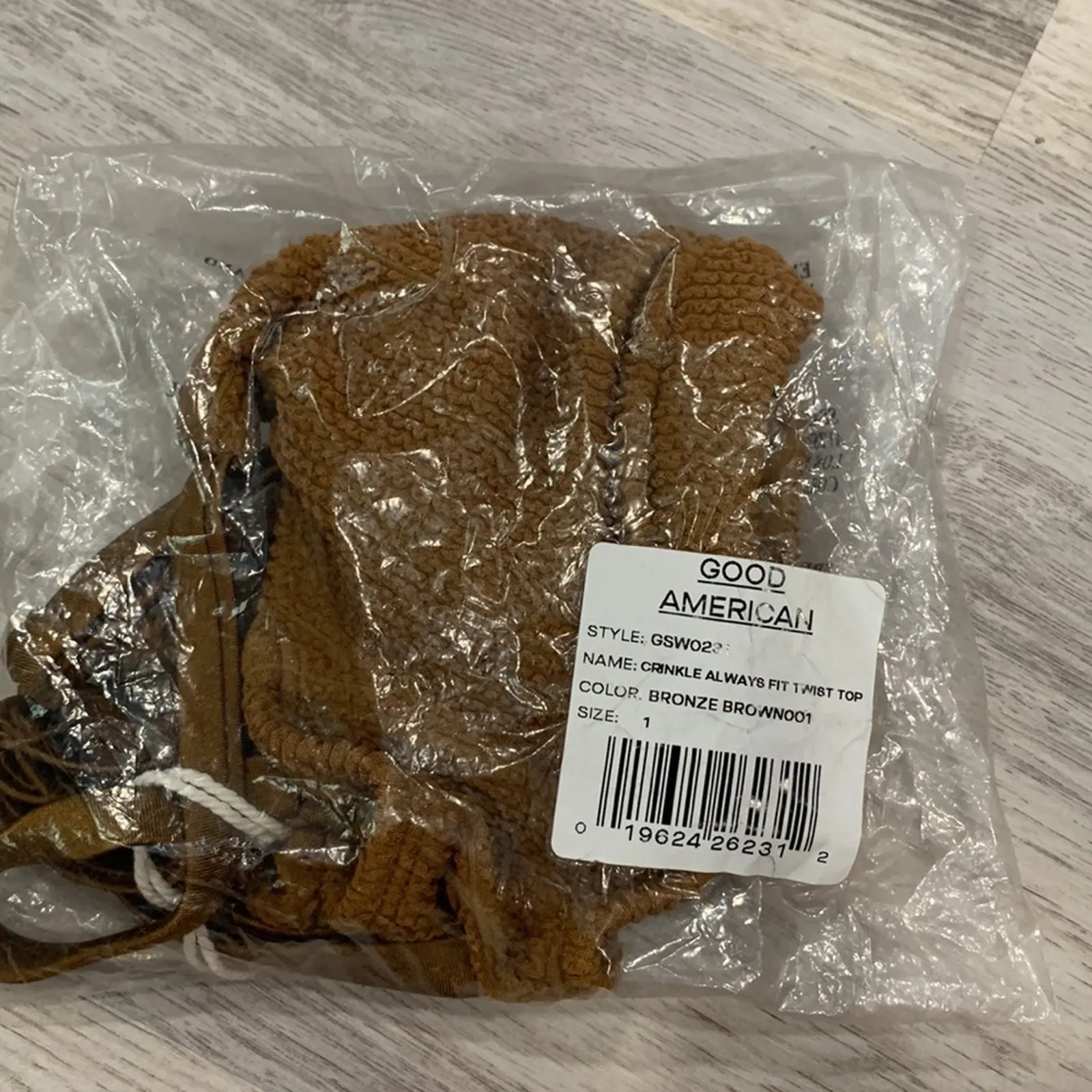 NWT Good American Always Fits Twisted Bikini Top Size 1 Swim Crinkle Bronze - Image 2