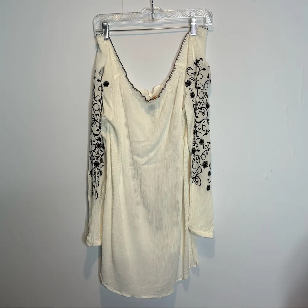 Tory Burch Embroidered Gauze Off Shoulder Smocked Tunic Cover Up Blouse Tassels - Image 6