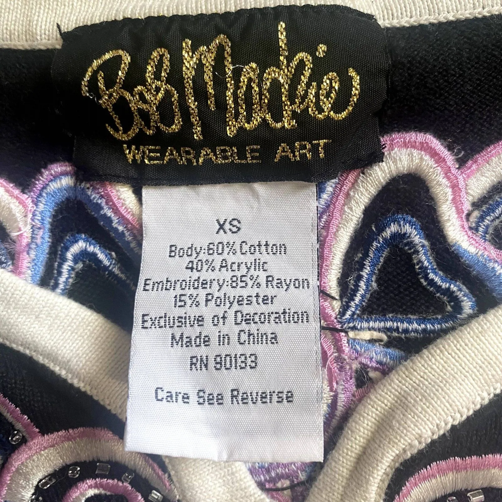 Bob Mackie Wearable Art Beaded Cutout Cardigan Black Floral Artsy Mature Size XS - Image 5