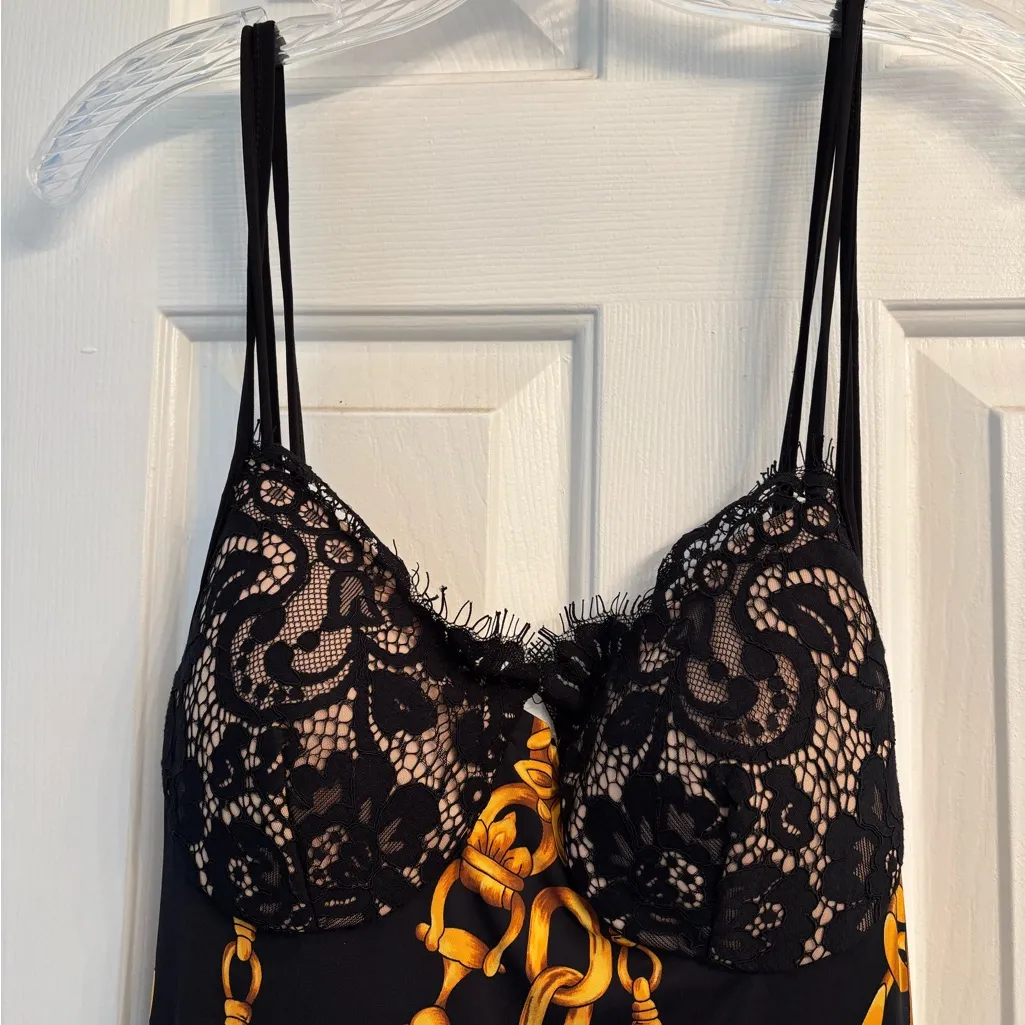 Black and Gold Chain Print Slip Dress L NWT Size L - Image 7