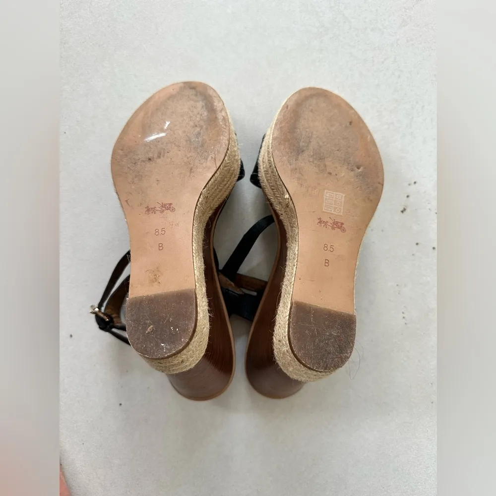 Coach Black Leather Wedge Sandal with Ankle Straps Size 8.5 - Image 4