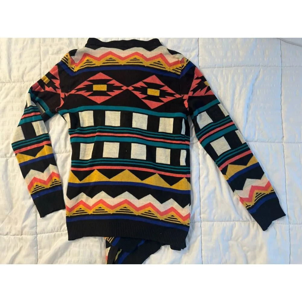 Tribal Pattern Cardigan Multi Color Asymmetrical Women's Aztec - Image 3