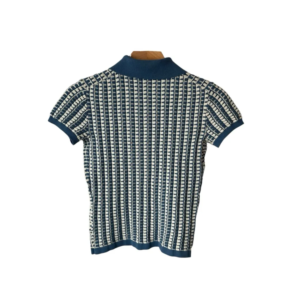 Truth By Republic Polo Shirt Womens Size XS Short Sleeve Blue White Jaquard NWT - Image 10