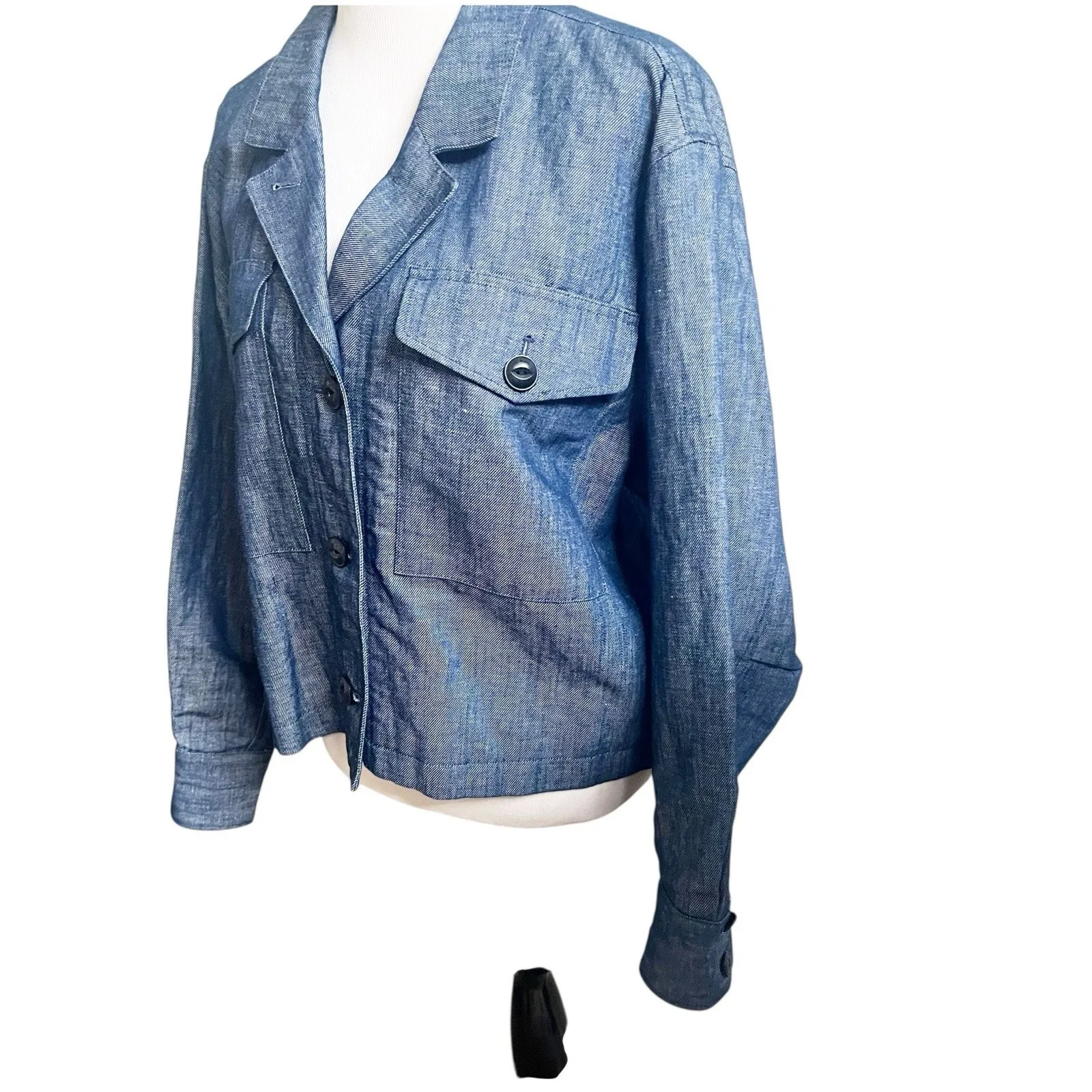Rag & Bone Jessie Linen Blend Blue Chambray Shirt Jacket Button Size Large - Image 3