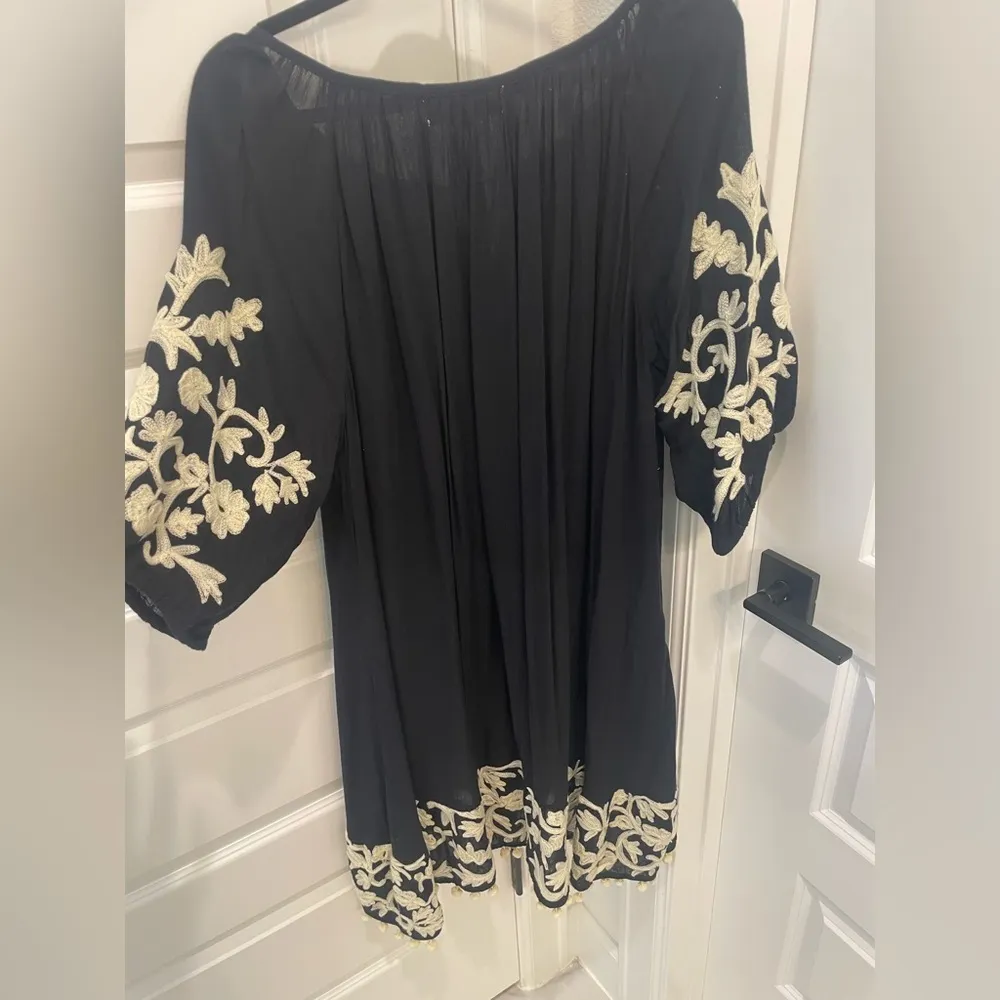 Angel Heart Boutique Embroidered Boho dress with pom pom pom hem 2XL Black Size 2X - Image 13