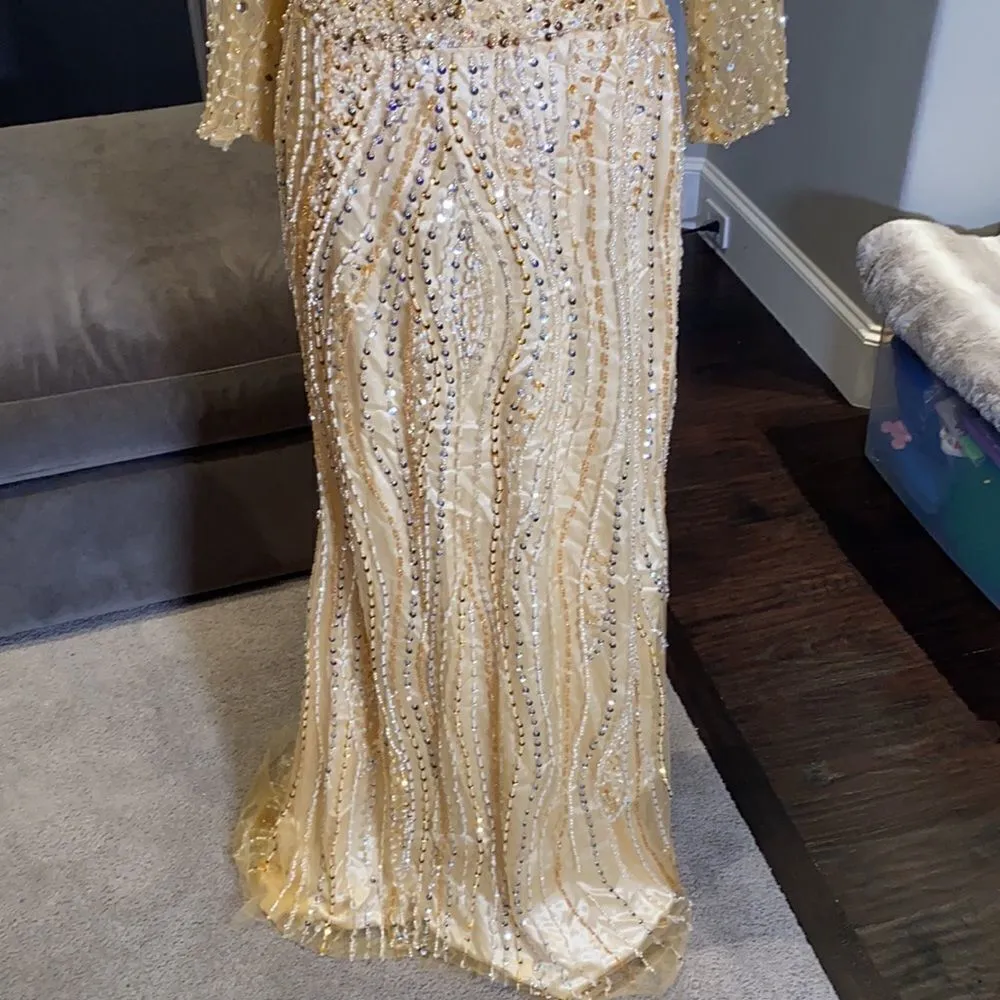 Women’s Gold Fully Beaded Dress M **READ DESCRIPTION** Gold Size M - Image 3
