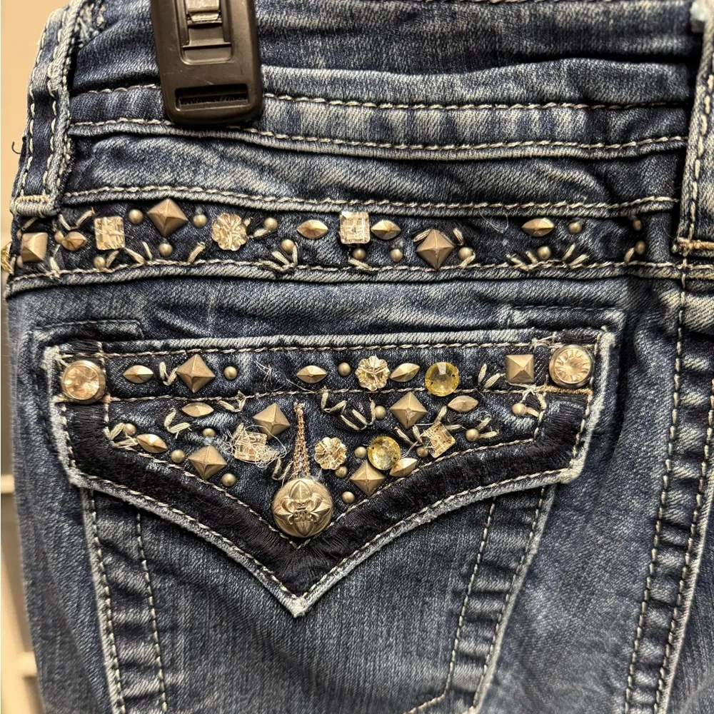 Miss Me Mid Rise Slim Bootcut Bling Embellished Stone and Studded Pockets Y2K - Image 5