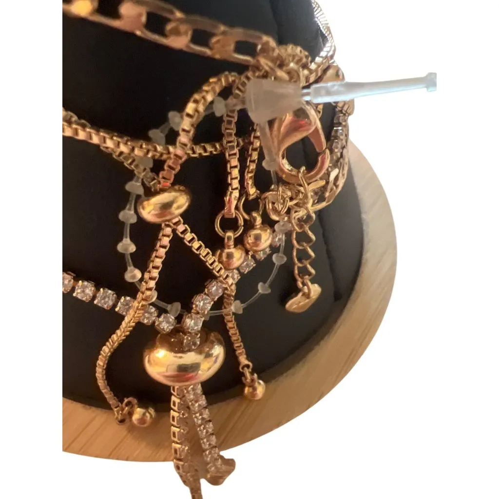 Aldo Set of 4 Gold Tone Bracelets Chain Hamsa Clear Rhinestones Slide Adj NWOT - Image 3