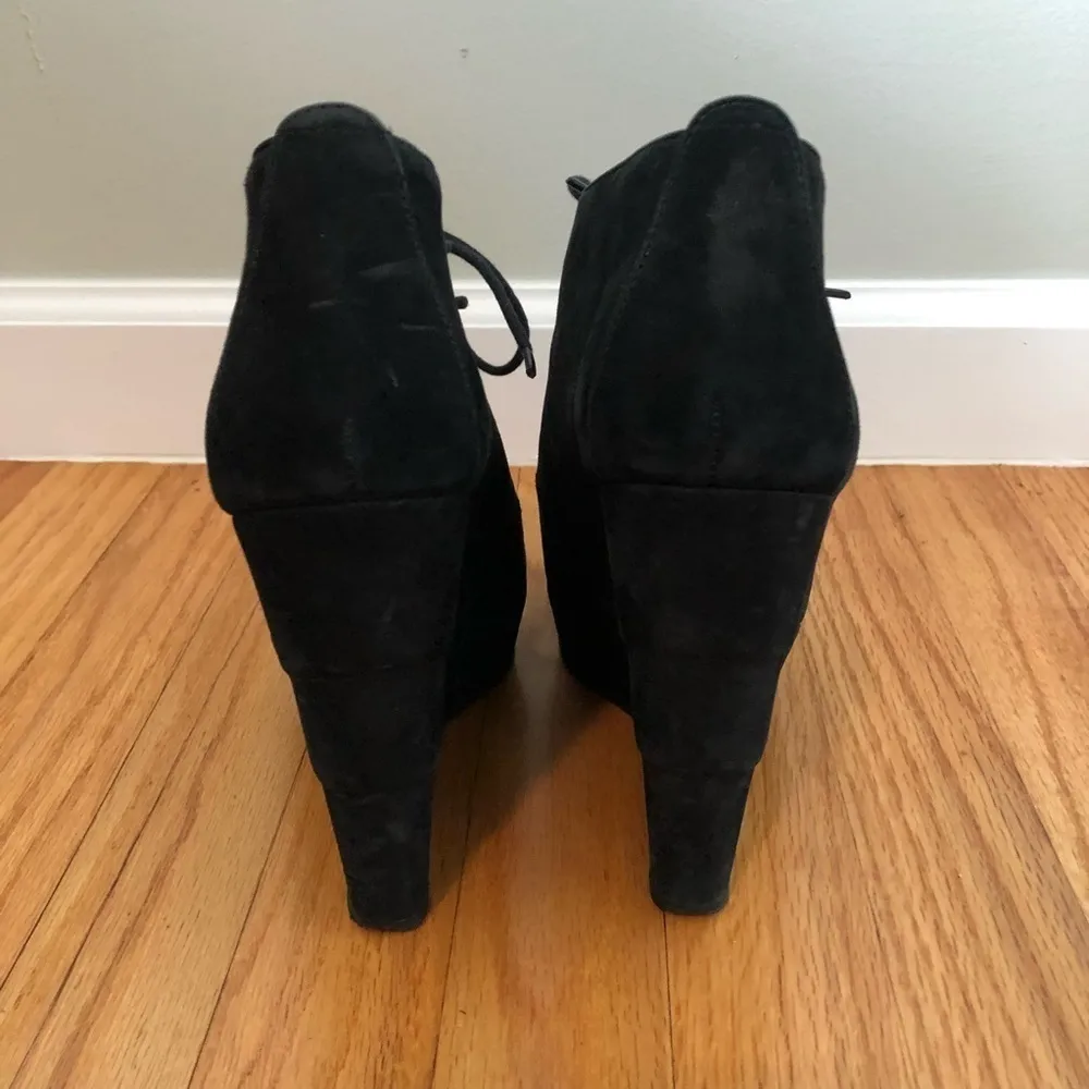 Diane Von Furstenberg Payton Black Wedge Boots Peep Toe Lace Up Black Su… - Image 8