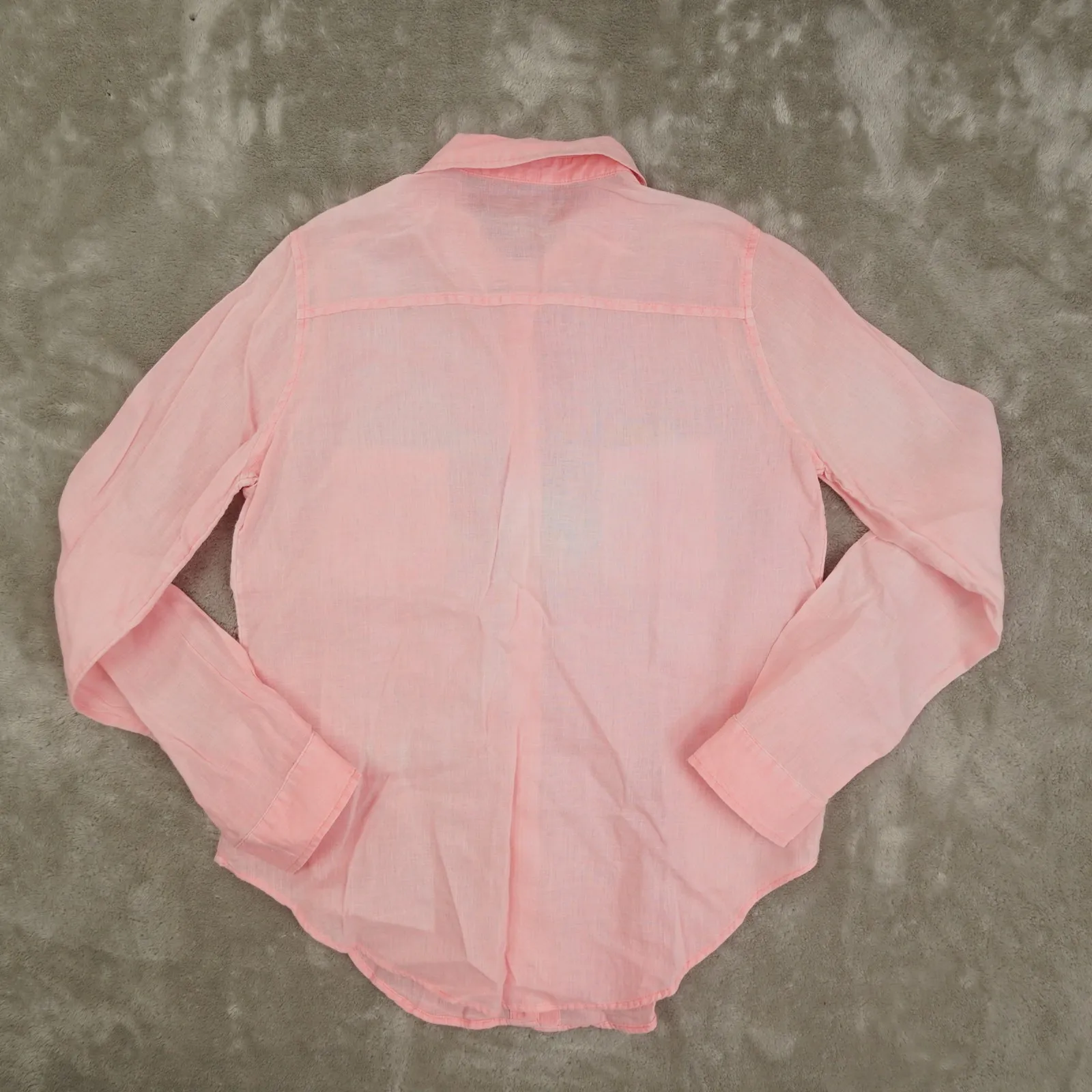 Lilly Pulitzer Linen Button Up Shirt Long Sleeve Women's XS Pink Peach Beach - Image 4