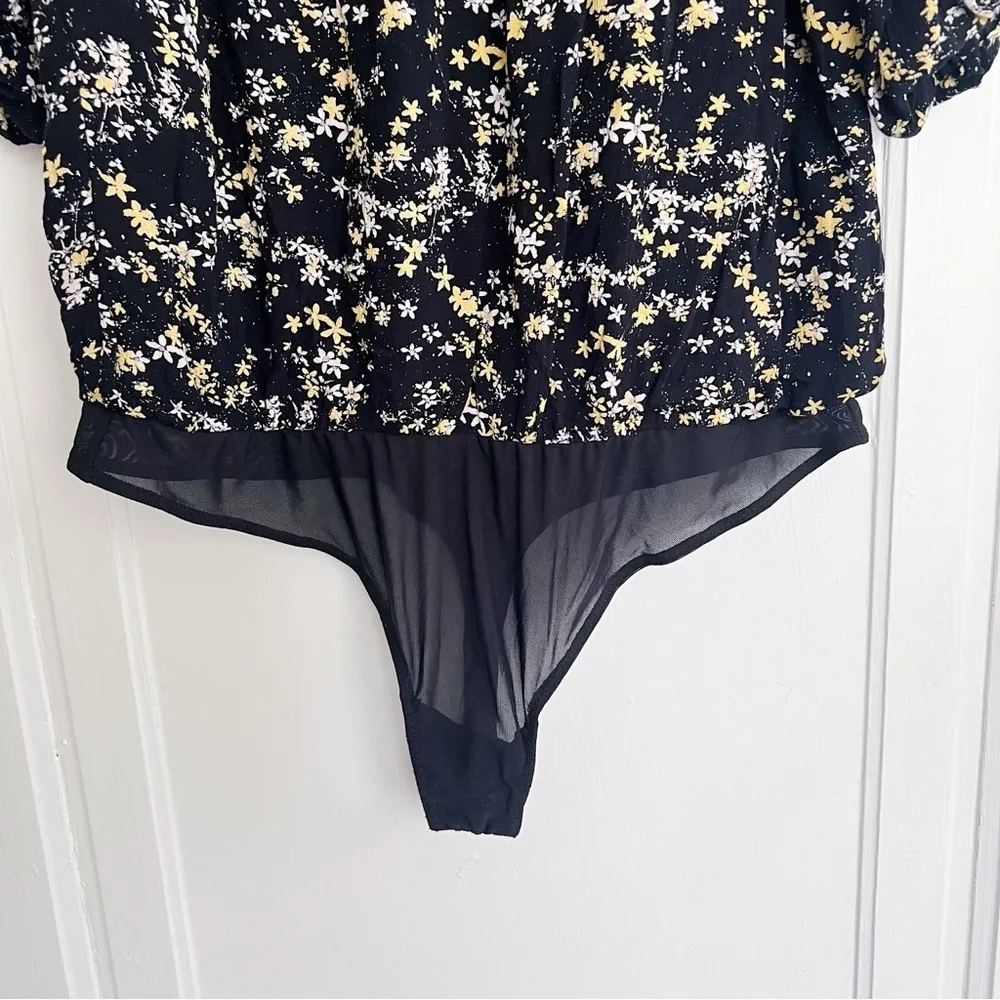 Free People • Dessa Bodysuit blouse black floral pleated yellow white flowers - Image 10
