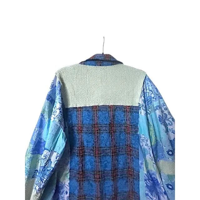 POL Patchwork Button Down Top L Plaid Floral Cottagecore Boho Farm Shabby Chic - Image 12