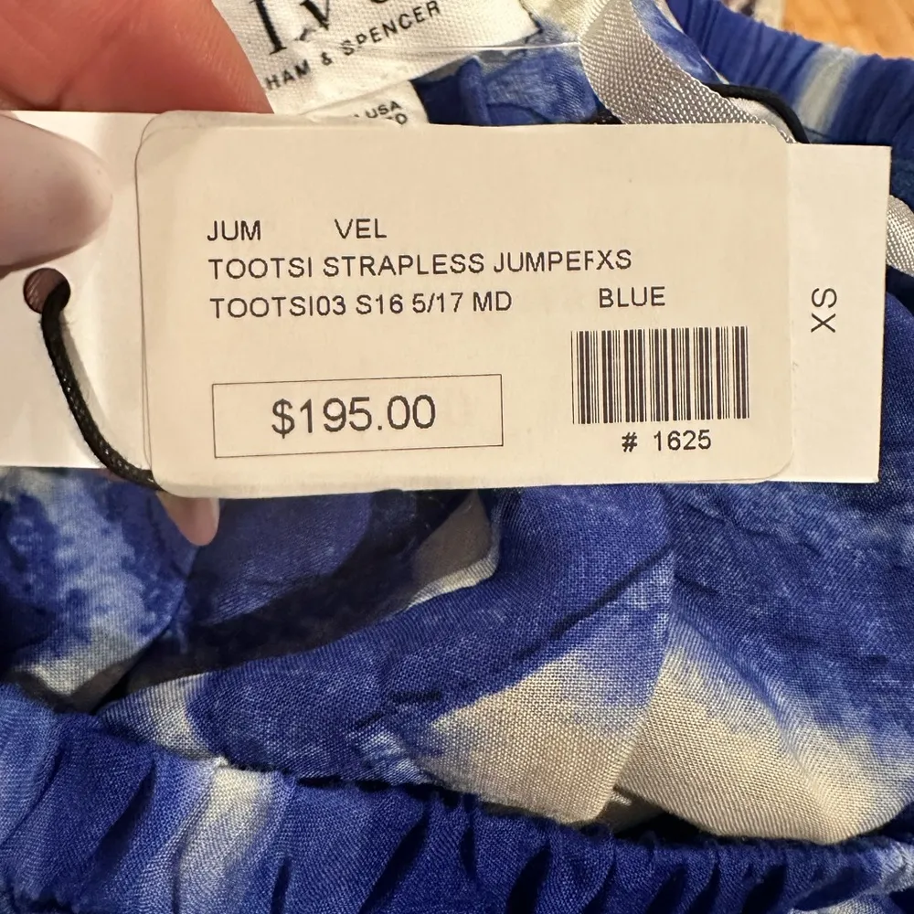 VELVET BY GRAHAM & SPENCER TOOTSIE STRAPLESS ONE PIECE BLUE WHITE JUMPER XS - Image 7