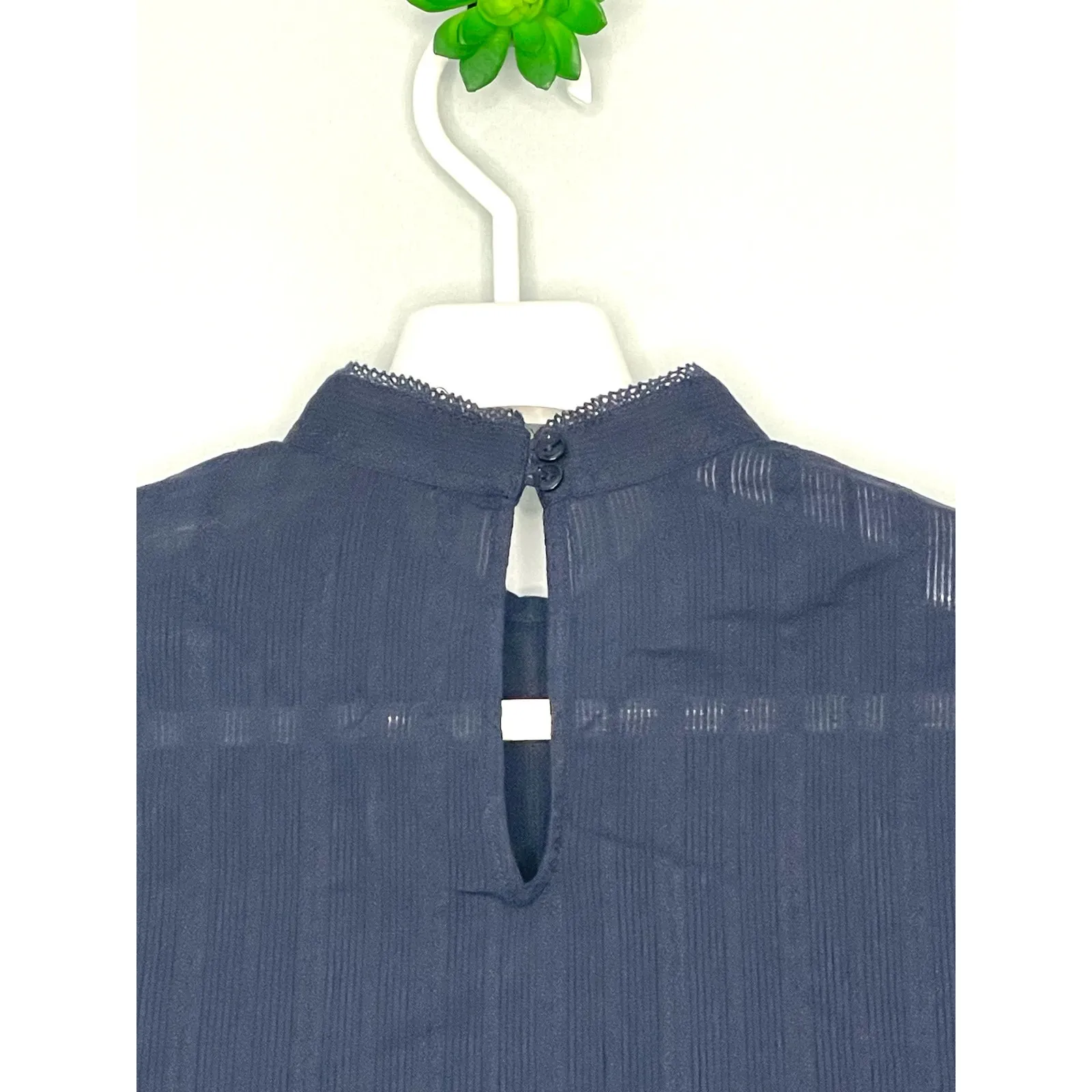 Modcloth Blue Mock Neck Long Sleeve Top Crochet Lace Detail Size Small - Image 6