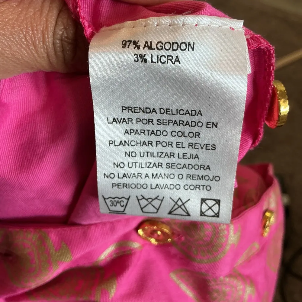 Almatrichi Dress Shirt Pink Gold Paisley Print 3/4 Sleeve Button Down sz M‎ Size M - Image 7