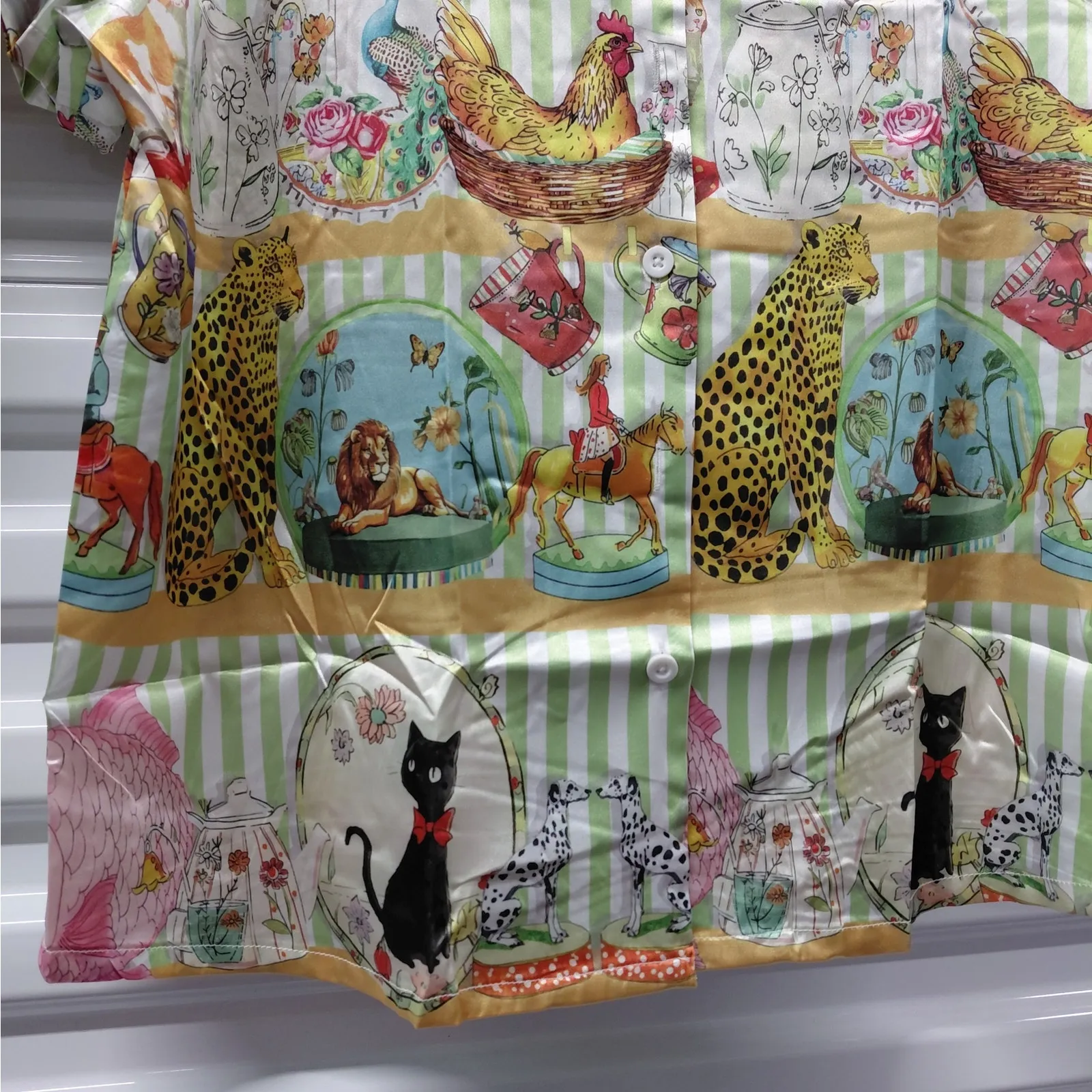 Womens Satin Pajama Set Size Large Whimsical Animal Print Cottagecore Sleepwear - Image 10