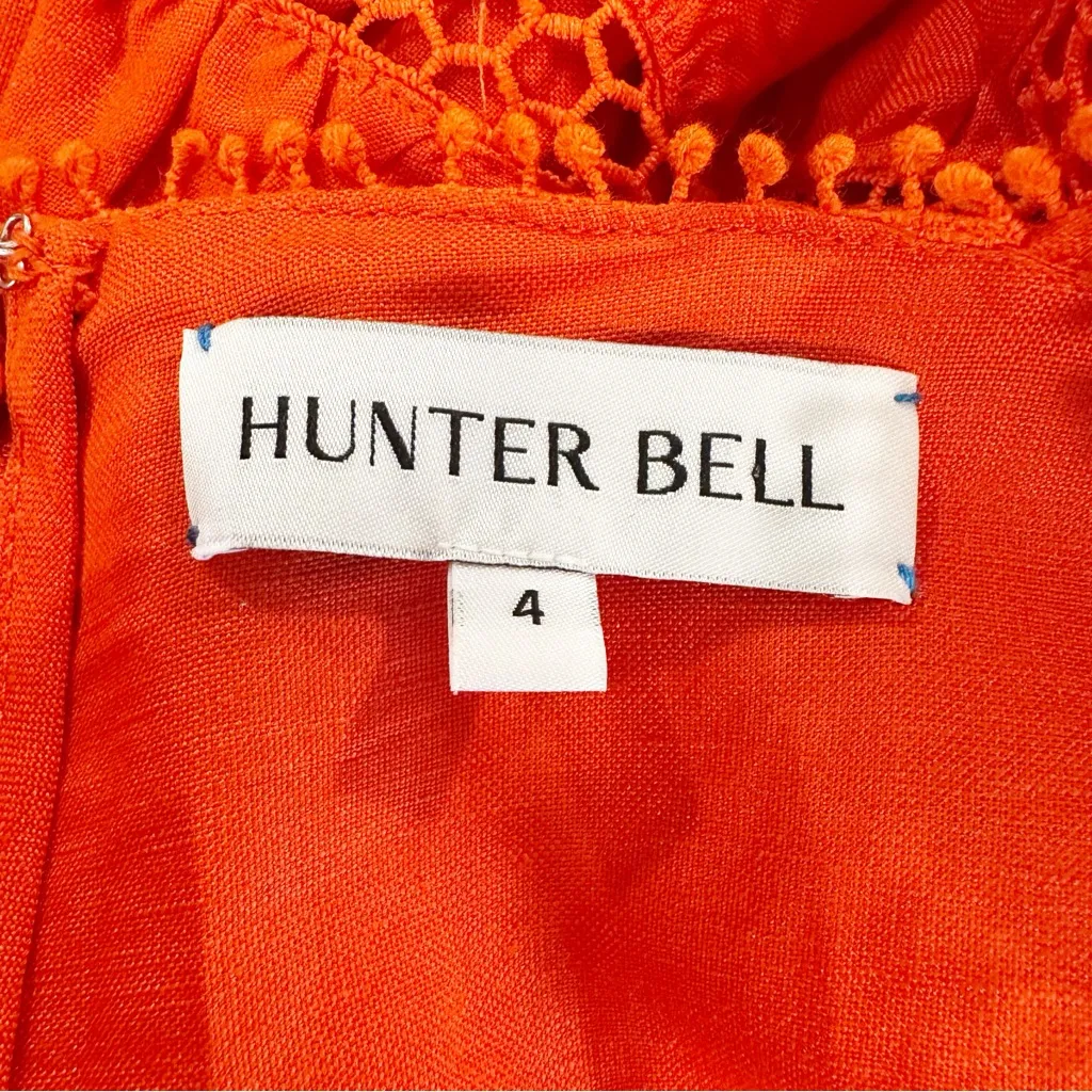 Hunter Bell Rowe Dress Crochet Lace Linen Blend Midi Puff Sleeve Square Neck - Image 8