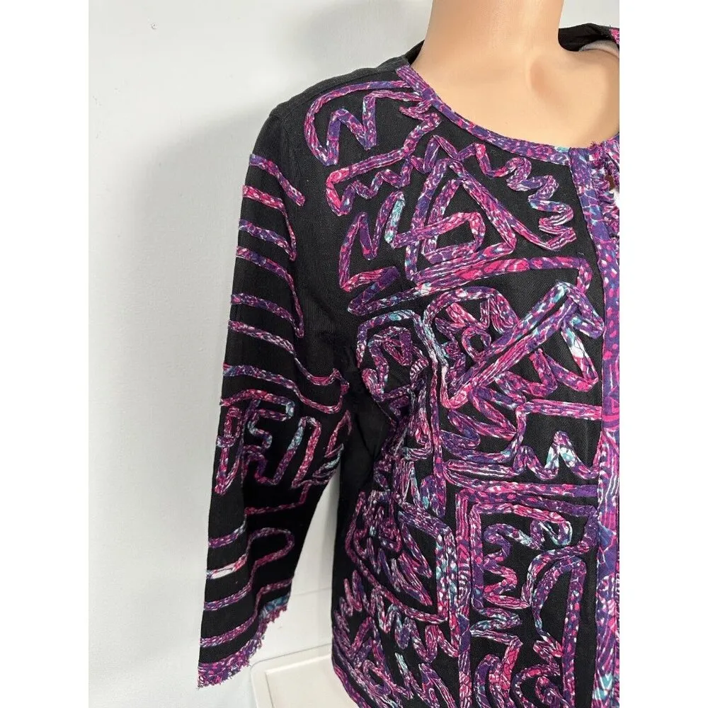 Vintage Choices Womens Jacket Blazer Medium Multicolor 3/4 Sleeve Embroidered Purple - Image 11