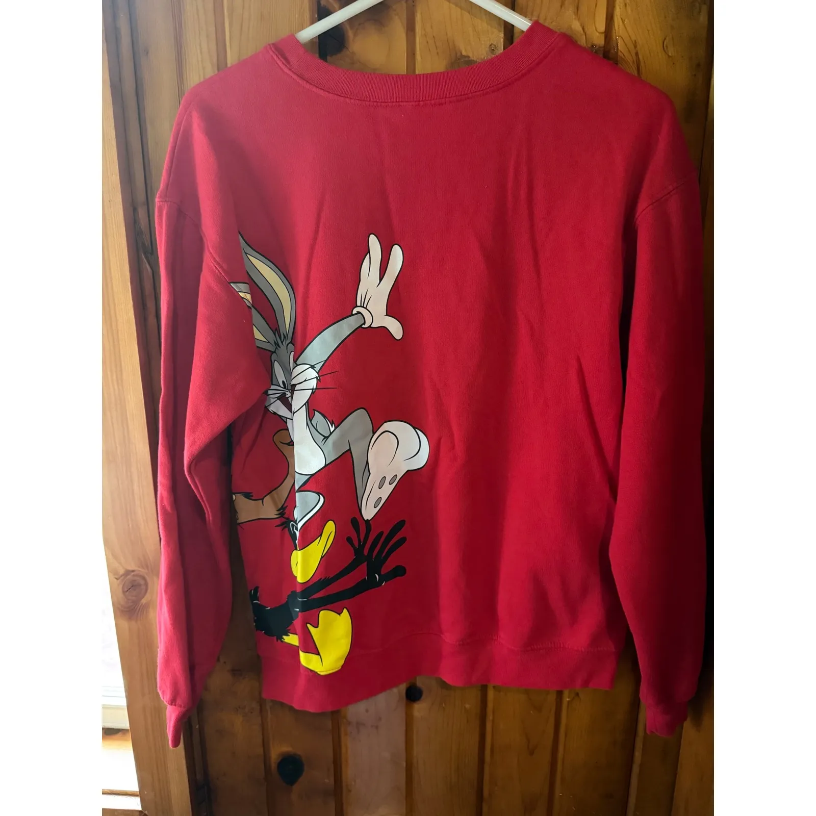 Looney Tunes Crewneck Sweatshirt Cartoon Characters Red Pullover Size Medium - Image 2